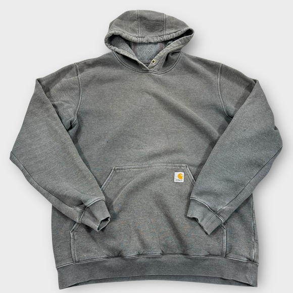 Carhartt Hoodie Sweatshirt Men's LT Gray Original Fit Spell Out Sleeve Pullover - Picture 1 of 9